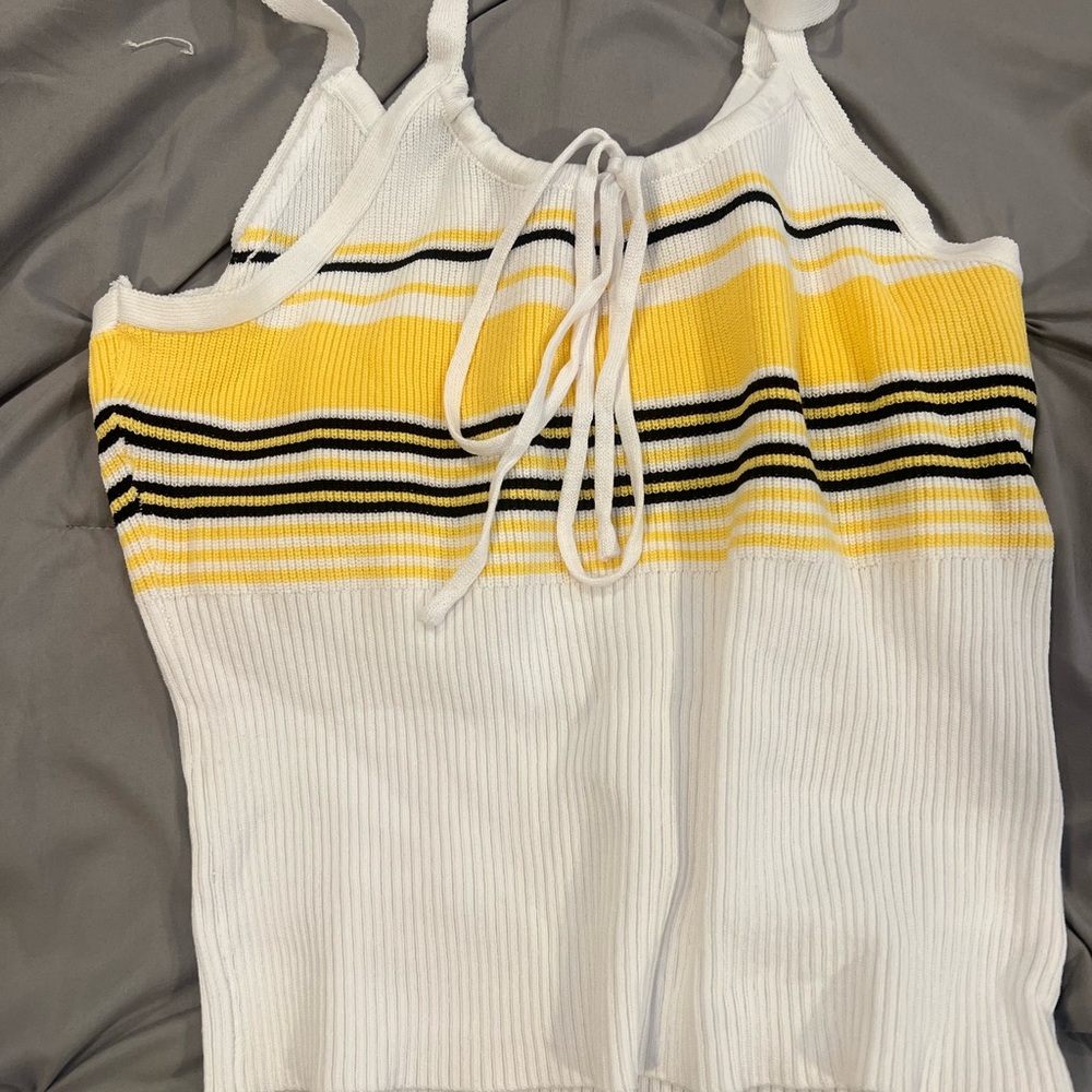Yellow and White Striped Knit Tank Top